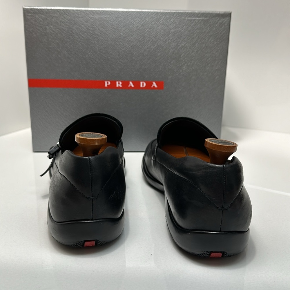 Prada men’s Spazzolato Rois buckle loafers size 9.5 PS1187 black leather shoes - Picture 10 of 12